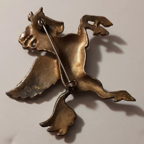 20th C. Vintage Large Gold Pegasus Brooch - Picture 3 of 7